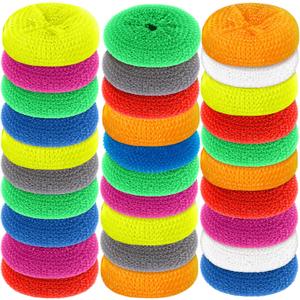 Blulu Plastic Dish Scrubbers for Dishes Pot Round Nylon Pad, Mesh Scouring Non Scratch Pads(Rainbow Colors,30 Pieces)