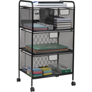 Mind Reader Cart with Drawers, Multipurpose Office Organizer, Utility Cart, Rolling Storage, Metal Mesh, Black