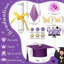 Jingmore Graduation Cake Kit Included Felt Graduation Cap Diploma Classic Black Congrats Grad Cupcake Toppers Beads Leaf Flowers Cake Decorations for Class of 2026 Party(Purple and Gold)