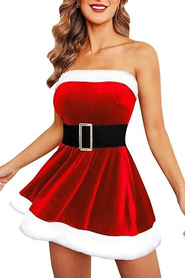 Avidlove Christmas Dress Santa Clause Outfit Mini Dress Casual Swing Dress with Santa Belt S