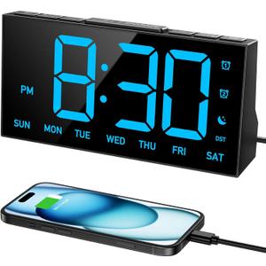 GOLOZA Digital Alarm Clocks for Bedrooms, Digital Clock with 4 Level Brightness +Off, Dual Customizable Alarms, USB Port, Power-Off Memory, Snooze, DST, 12/24H, Desk Clock for Kids Adults Elderly (Manual Time Sync)