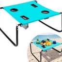 Portable Beach Table Foldable Camping Picnic Table with Cup Holder and Phone Pockets Lightweight Stable for Tailgate Travel Fishing Hiking and Outdoor Adventures(Lake Blue,Solid Pattern)