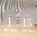 Arch Wedding Table Numbers, 1-15 Frosted White Table Signs with Holder, 5"x7" Bold Clear Print Number Signs for Wedding Centerpiece, Anniversary, Banquet, and Event Decor