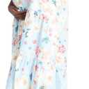 Motherhood Maternity Women's V-Neck Babydoll Ruffle Sleeve Tie-Back Maternity Maxi Pregnancy Dress (Blue, S)
