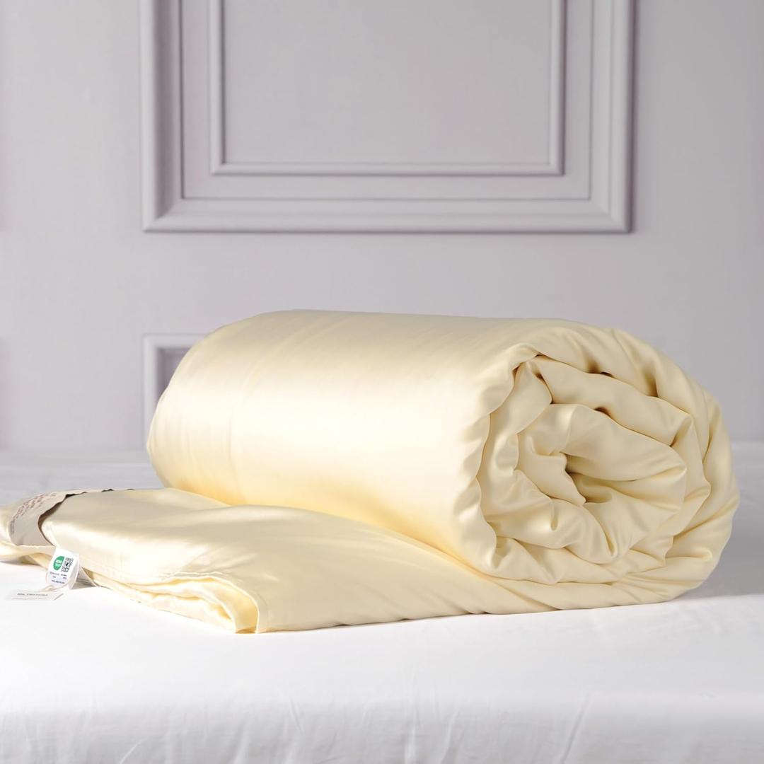 CUDDLE DREAMS Silk Filled Comforter for All Season, Detachable Tencel Duvet Cover for Easy Care, Naturally Breathable (Ivory, Twin) (TWIN, 68 IN x 88 IN)