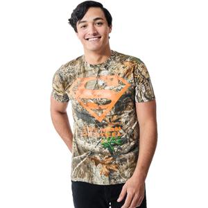 Bioworld Superman Blaze Orange Logo Men's Camo Crew Neck Short Sleeve T-Shirt (X-Large)