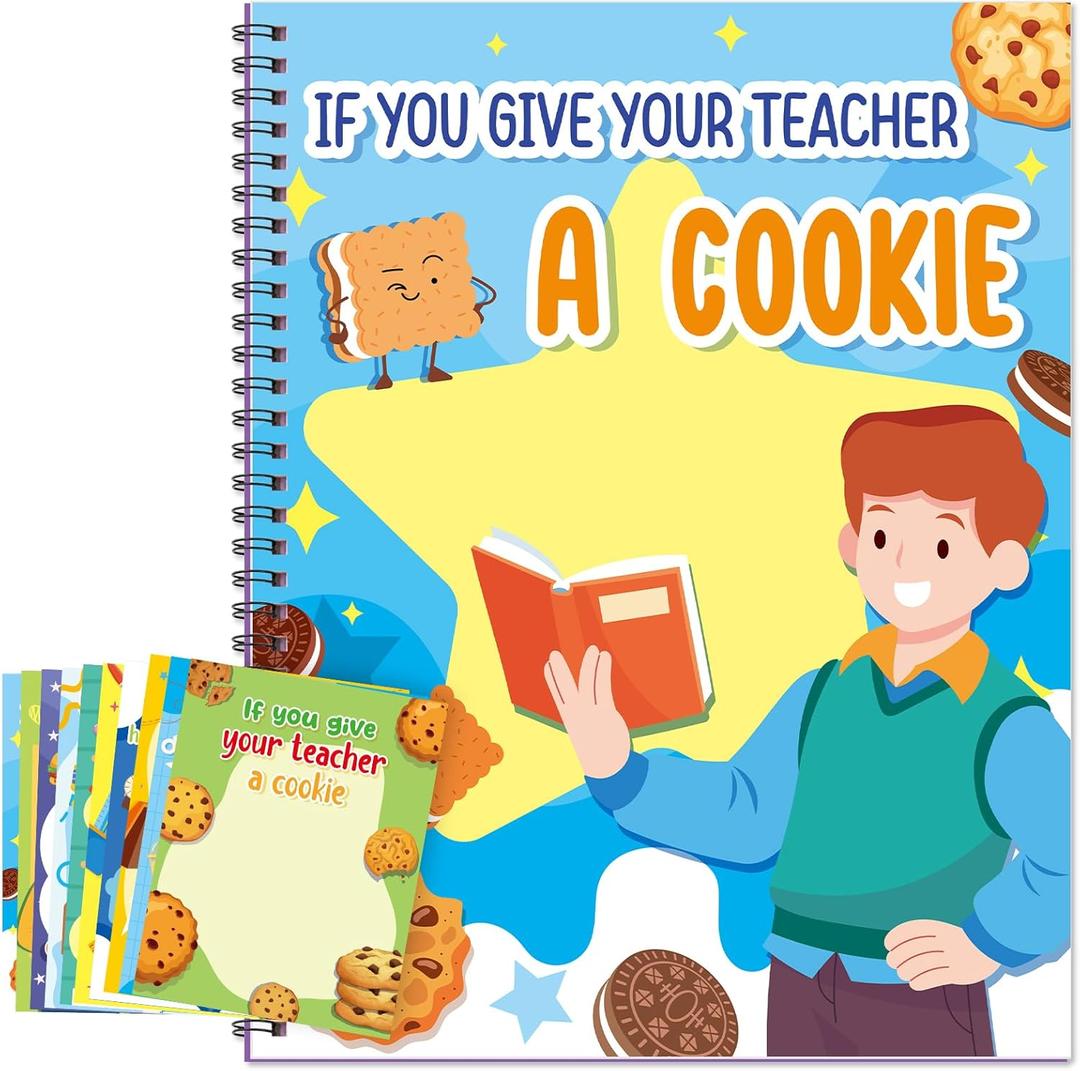 Dunzoom If You Give Your Teacher a Cookie: Large A4 Colorful Creative DIY Fill-in Gift Book - Fun Appreciation Card Book for Teachers' Day, Graduation & Classroom Thank You Gifts(Male)