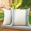 OTOSTAR Pack of 2 Outdoor Waterproof Decorative Pillow Covers 20x20 Inch Linen Geometry Pillowcases Cushion Case Garden Throw Pillow Covers Pillows Shell for Patio Furniture Couch Tent Balcony (Grey) (20" x 20" (Pack of 2))