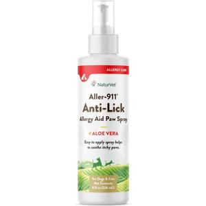 NaturVet Aller-911 Anti-Lick Paw Spray for Dogs & Cats  Includes Aloe Vera  Helps Sooth Itchy Paws, Offers Dog & Cat Allergy Support  Helps Discourage Pet Licking  8 Oz. Spray