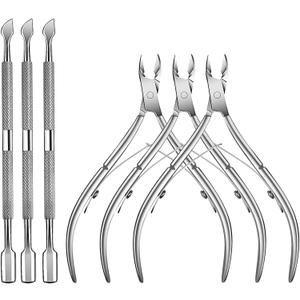 6 Packs Cuticle Trimmer with Pusher - Professional Stainless Steel Cuticle Nippers Cutter Clippers and Cuticle Remover Manicure Tools for Fingernails Toenails (Silver)