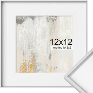 12x12 Metal Picture Frame, 12 x 12 Square Aluminum Photo Frames with 8x8 Removable Mat, High Definition Plexiglass, Vertical and Horizontal Display Wall Hook Hanging Hardware Included, Silver, 1 Pack