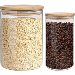 Glass Storage Jars Set Elegant Containers With Airtight Bamboo Lids, Perfect For Kitchen Organization - Flour, Rice, Pasta, Sugar, Coffee Beans, Accessories Included (2 Packs (37Oz / 110Oz))