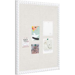Linen Cork Bulletin Board with White Wood Frame and Beaded 24 x 18 in Decorative Picture Pin Boards Boho Cute Vision Board for Home Office Study Bedroom and Dorm Wall Farmhouse Decor