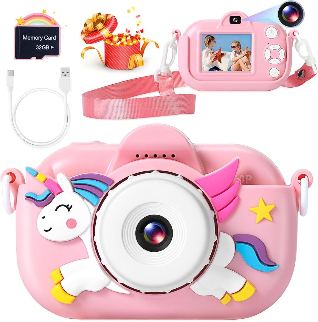 Kids Camera for Toddler Girls Boys Aged 3-9, YEEHAO 32MP Kids Toys Digital Camera 3 4 5 6 7 8 9 Year Old Girls, Children Birthday Gift for Kids (Bright Pink)