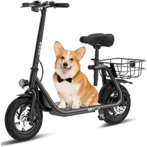 Electric Scooter with Seat ZD06, 800W Peak Motor, 20 Mile Range & 15.5 Mph, Key Start, Foldable E-Scooter with Carry Basket for Pets & Cargo, Electrically-Powered Motor Scooters