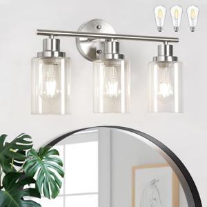 Unicozin (Include Bulb) Vanity Lights 3-Light Bathroom Light Fixtures Over Mirror, 4000K, Brushed Nickel Vanity Light with Glass Shade, Wall Light for Bedroom Hallway