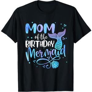 Mom of The Birthday Mermaid Family Matching Mommy Mother T-Shirt, L