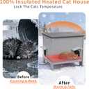 Rockever Heated Cat House for Outside in Winter, 100% Waterproof & Insulated Heated Cat House for Outdoor Cats with Heating Pad, Elevated Outdoor Cat House Safe Escape Door(L,Grey&Heating Pad)