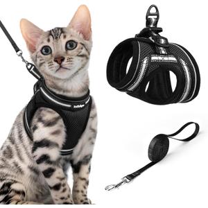 rabbitgoo Cat Harness and Leash Set for Walking Escape Proof, Adjustable Soft Kittens Vest with Reflective Strip for Cats, Comfortable Outdoor Vest, Black, XL