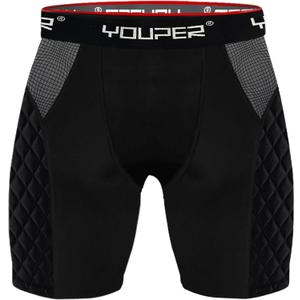 Youper Adult Elite Compression Padded Sliding Shorts w/Cup Pocket for Baseball, Football (Large, Black Black)