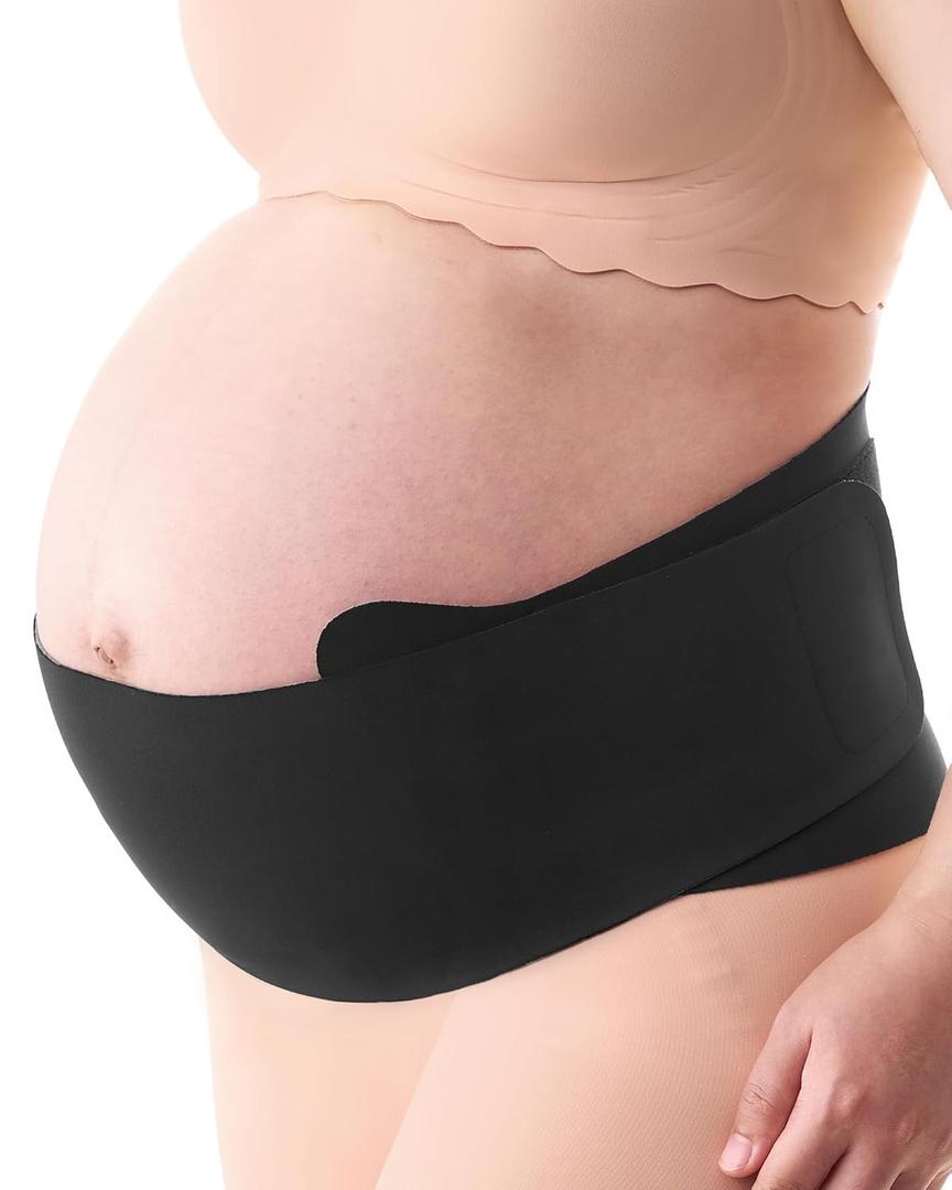 Momcozy Belly Bands for Pregnant Women, One-Piece & Portable Pregnancy Belly Band with Ergonest Back Support & Breathable Fabric  Adjustable Maternity Belt for Small/Round/High-Carrying Belly (Medium, Black)