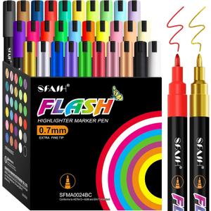 SFAIH Liquid Chalk Markers for Bhalkboard - [Highlighter Marker Pen for LED light board], 0.7-1mm Fine Tip, 30 Colors, Chalk Pens for Chalkboard, Calendar, Windows, Glass