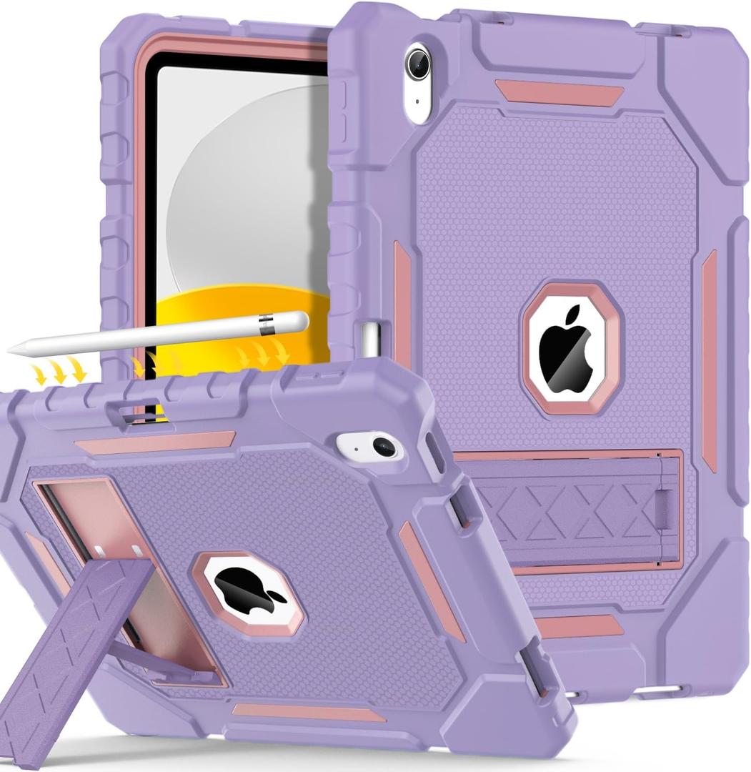 Grifobes for iPad A16 Case 11th Generation 11 inch 2025 / iPad 10th Generation Case 10.9 inch 2022, Heavy Duty Military Grade Shockproof Cover with Pencil Holder for i Pad 11/10 Gen (Purple) (Purple / Rose Gold)