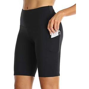 Oalka Women's Short Yoga Side Pockets High Waist Workout Running Shorts M