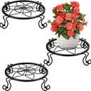 Metal pot holder, heavy-duty pot holder, indoor and outdoor rust proof metal pot container circular holder, home and garden decoration display stand (3-piece set in black)