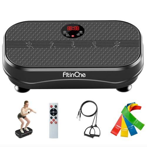 FitinOne Vibration Plate Exercise Machine for Lymphatic Drainage Massager, 330 Lbs Capacity Full Whole Body Workout Equipment with Loop Bands for Women Men, Fitness Platform for Weight Loss(Black)