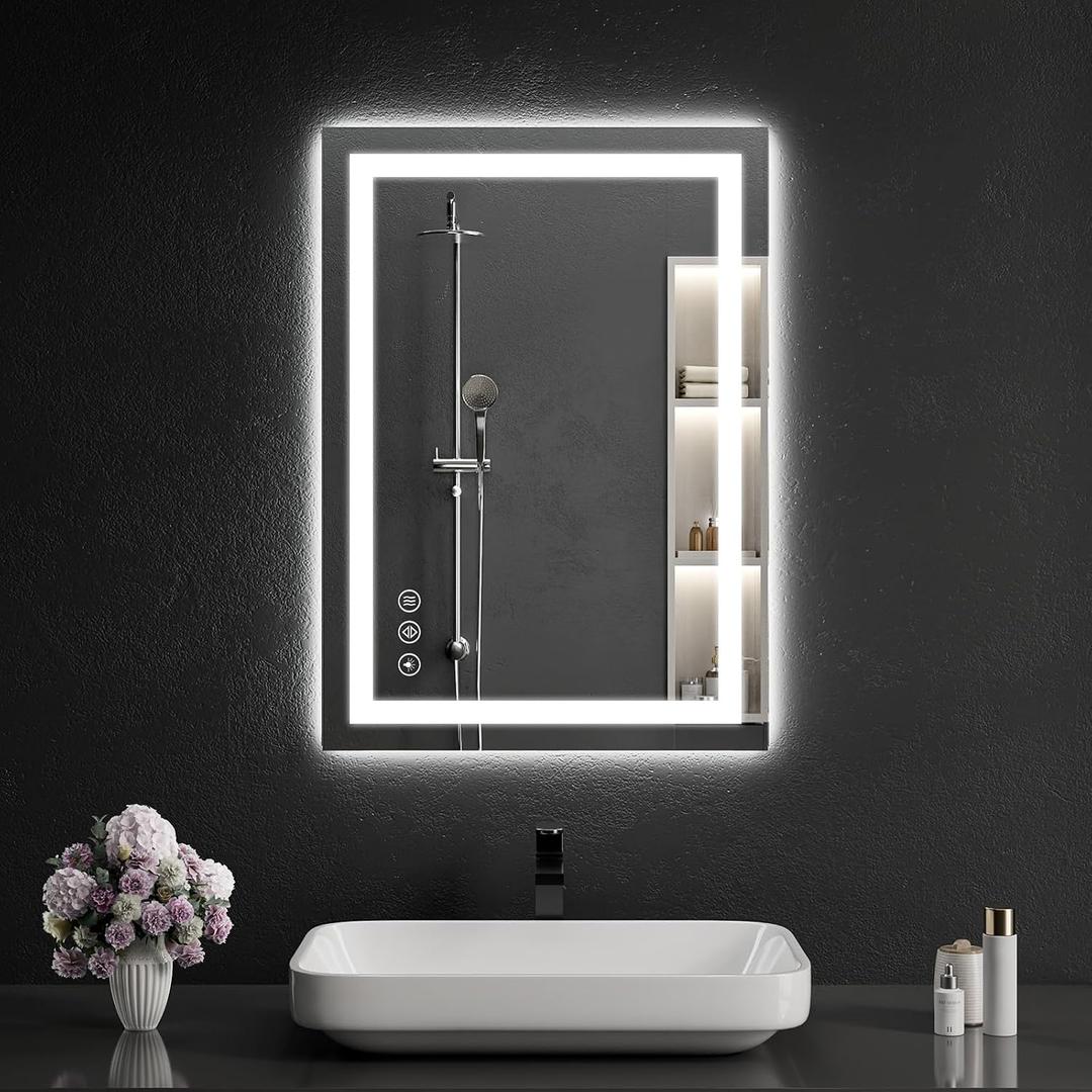 20"x28" LED Bathroom Mirror with Lights, Dimmable, Anti-Fog, Lighted Bathroom Vanity Mirror for Wall, Backlit + Front Lit, Memory Function, Shatter-Proof, Tempered Glass