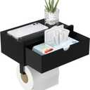 Domax Black Toilet Paper Holder with Shelf,Wall Mount/Adhesive Bathroom Toilet Paper Holder,Bamboo Wood Tissue Toilet Roll Holder with Storage Drawer for Organizer Wipes,Fits Any Room, Large