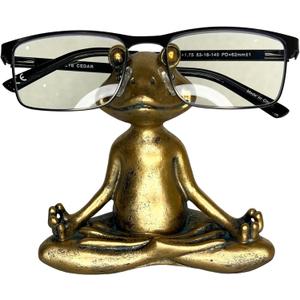 Top Brass Yoga Frog Eyeglass Holder  Whimsical Reading Glasses Sunglass Stand  Funny Desk Nightstand Keeper Rack Display  Meditating Zen Lotus Pose Figurine