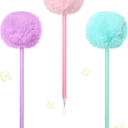 6 Pieces Fluffy Ball Pens Plush Pens Macaron Color Ballpoint Blue Gel Ink, for Office Supply, Coworkers, Women, 3  colors