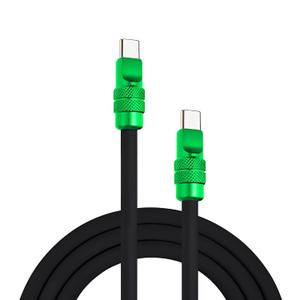 chubbycable Anodized 240W Reflective Shine Charge Cable Durable Soft Silicone USB C Cable Extra Thick Phone Charger Cord, Black+Green,Type-C to Type-C, 9.8FT