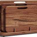 SMIRLY Wooden Cutting Boards for Kitchen, Double-Sided Cutting Board with Handle, Heavy Duty Solid Walnut Wood Cutting Board Set with Stand, 3 Pcs Cutting Boards Non Toxic for Meat Vegetable Fruit