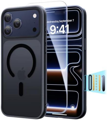 Peerock 3 in 1 Magnetic Shockproof for iPhone 17 Pro Case, [Fit for MagSafe] [TOP Military Protection] 1X Screen Protector+1X Wrist Strap, Camera Control Cover for iPhone 17 Pro Translucent Black