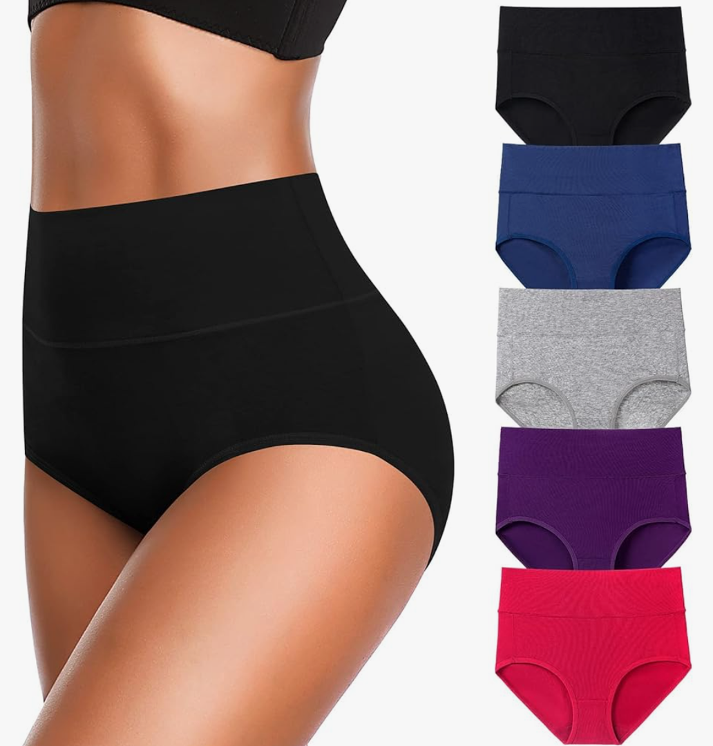 Women's High Waist Cotton Underwear Super Stretchy Briefs Full Coverage Panties Blue 5-Pack One Size Fits All XL/XXL