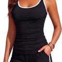 Yonique Women Tankini Swimsuit with Shorts - Two Piece Tummy Control Bathing Suit with Pockets 2025 Swimwear Black and White M