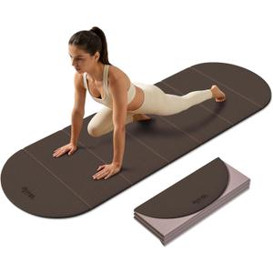 WeiLa Foldable Yoga Mat,10mm Extra Thick,Extra Long (75"x26") for Women&Men,  Brown &Bamboo Cream