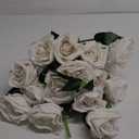 Cloudecor 15Pcs Fake Roses Velet Roses Long Stem Artificial Flowers Silk Flowers for Home Wedding Decoration (Round Roses，Cream White)