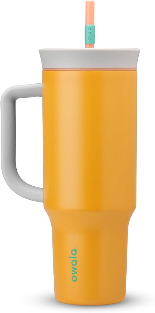 Owala Stainless Steel Triple Layer Insulated Travel Tumbler with Spill Resistant Lid, Straw, and Carry Handle, BPA Free, 40 oz, Orange (Tropical) (40 Ounces (Pack of 1))