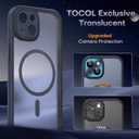 TOCOL for iPhone 15 Case, Compatible with Magsafe, Full Camera Protection, Built-in Magnetic Ring, Drop Protection, Translucent Matte Phone Case for iPhone 15 6.1 inch (Black)