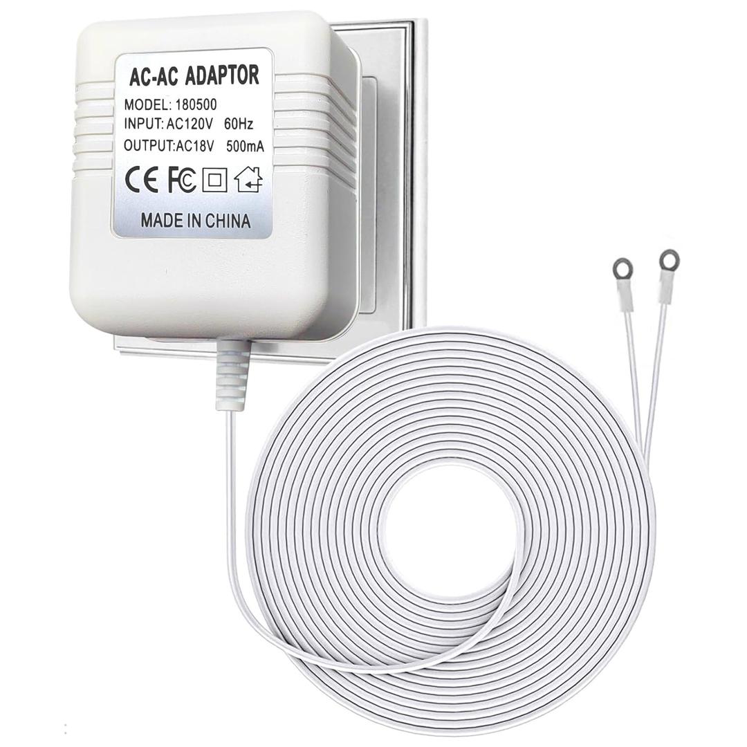 18V Video Doorbell Power Adapter, Power Supply Transformer for Ring, Nest, Eufy, Arlo Doorbell, 26.2 FT, White Pure Copper Enameled Wire Manufaturing