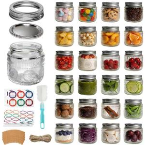 8 oz Glass Mason Jars with Airtight Lids and Bands,24 Pack with Labels &Tags, Half Pint Canning Jars for Honey, Jam, Candies, Jelly, Spice, DIY Crafts & Wedding Favors