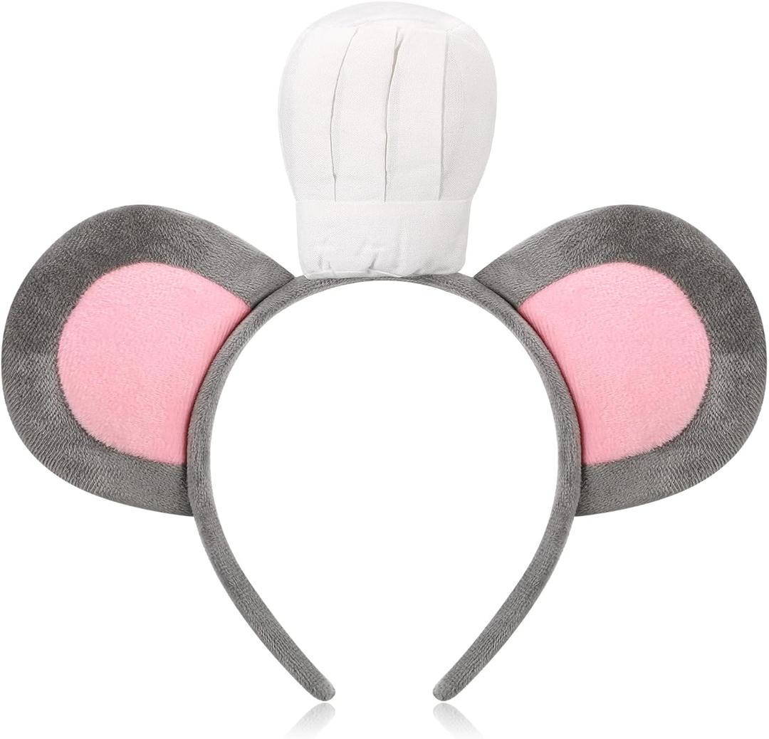 Mouse Headband with Chef Hat Mouse Cartoon Costume Headband for Halloween Cosplay Costume Party Decoration (Gray)