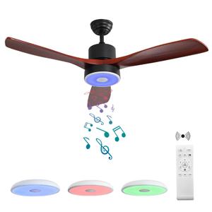 ASALL 52 Inch Ceiling Fan with RGB Dimming LED Light,with Music Bluetooth Speaker,with Remote Control,3-Speed Regulation, Reversible Motor,Timing,for Living Room,Bedroom,Restaurant,Outdoor