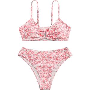 COZYEASE Girls' 2 Piece Ditsy 14yr Floral Print Knot Front Ruched Triangle Bikini Swimsuit