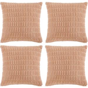 Fancy Homi 4 Packs Peach Decorative Throw Pillow Covers 22x22 Inch for Living Room Couch Bed, Rustic Modern Farmhouse Boho Home Decor, Soft Plush Corduroy Cute Square Accent Cushion Case 55x55 cm