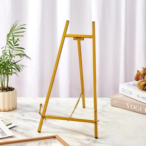 Denique Metal Easel Stand 16.5" H x 8.7" W x 4.3" D Table Top Easel Stand for Display, Tripod Picture Frame Stand Plate Holder with Chain Support for Display Book Photo Wedding Sign (Gold)
